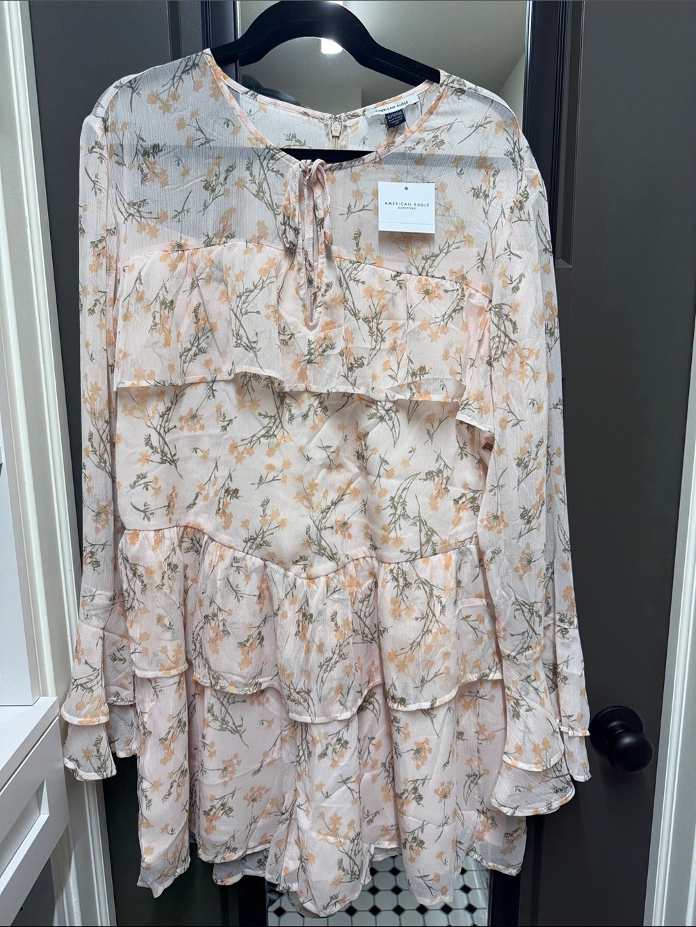 American Eagle Outfitters blush floral tiered ruffle romper